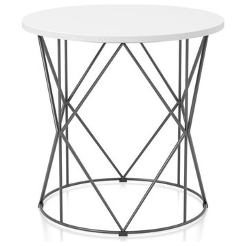 Furniture of America Borche Industrial Wood Round End Table in White