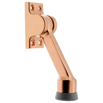 Solid Brass Square Kickdown Stop/Holder: 4-1/2" Projection, Bright Copper