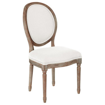 Home Square 2 Piece Brushed Frame Oval Back Linen Chair Set in Beige