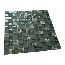 Matte Night Blue & Glossy Grey Sea Shells Glass Mosaic Tiles (Square Pattern) - Home Accessories & Decor