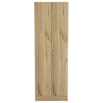 Virginia Double Door Storage Cabinet with 5 Shelves, Light Oak and Black
