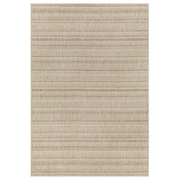 Indoor Outdoor Area Rug, Striped Pattern, Green-Brown-Ivory/7'10" Square