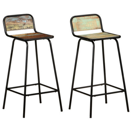 vidaXL Bar Chairs Counter Height Stool Island Stool 2 Pcs Solid Reclaimed Wood