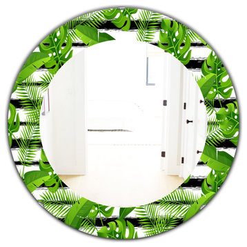Designart Tropical Mood Foliage 14 Bohemian Frameless Oval Or Round Wall Mirror,