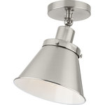 Progress Lighting - Hinton 1-Light Brushed Nickel Clear Seeded Glass Vintage Flush Mount Light - Embrace stylish simplicity with the Hinton Collection 1-Light Brushed Nickel Vintage Semi-Flush Mount Ceiling Light.