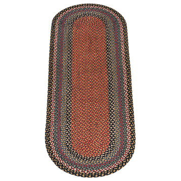 Earth Rugs RC-43 Burgundy/Blue/Gray Oblong Braided Rug, 2'x6' Oval Runner