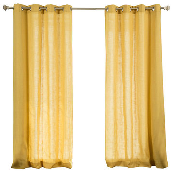 Faux Linen Blend Curtain Panel, Set of 2, Mustard, 52"w X 84"l