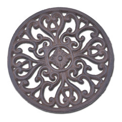 Import Wholesales - Decorative Round Cast Iron Trivet, Ornate Heart Design, 7" Wide - Trivets