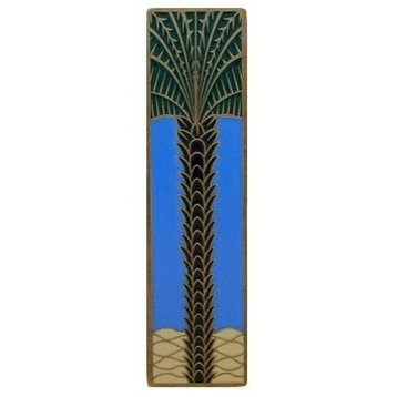 Vertical Royal Palm Pull, Antique-Style Brass-Periwinkle