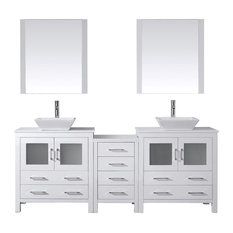Virtu Dior 82" Double Bathroom Vanity, White With Faucet And Mirrors