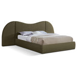 Meridian Furniture - Everest Upholstered Bed, Green, Queen, Boucle Fabric - Awaken to the promise of a blissful slumber with the Everest Boucle Fabric Bed, a luxurious haven that seamlessly blends classic elegance with contemporary design. Crafted with a sumptuous, rich olive green boucle fabric, this bed beckons you to sink into its cloud-like embrace, inviting peaceful nights and rejuvenating mornings. Its gently curved headboard transcends mere aesthetics, offering unparalleled flexibility to suit your preferences and space. Removable side panels grant you the freedom to choose between a classic silhouette for a more open, airy feel for a spacious ambiance, or an expanded option that adds a more dramatic focal point to your room. Whether you favor a cozy nook or a bright and breezy retreat, this bed effortlessly adapts to your vision.