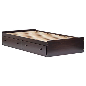 100% Solid Wood Kansas Twin Mate's Platform Storage Bed, Java