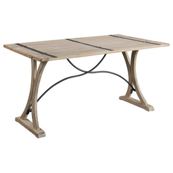 Expandable Dining Table, Angled Trestle Legs & Crossed Metal Accent, Distressed