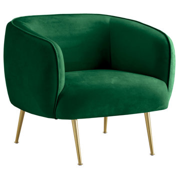 Marta Brass Finish Velvet Upholstered Accent Chair, Green