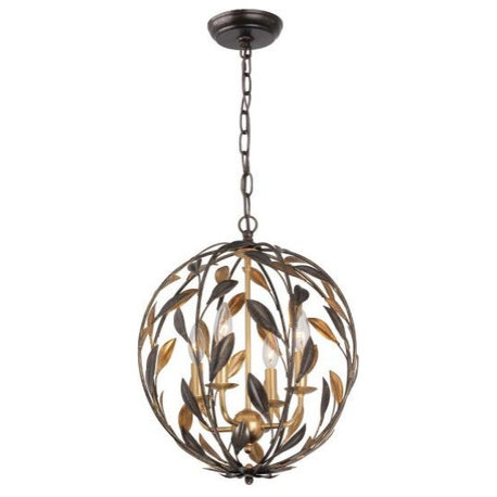 Broche 4 Light Chandelier, English Bronze/Antique Gold, 16"W