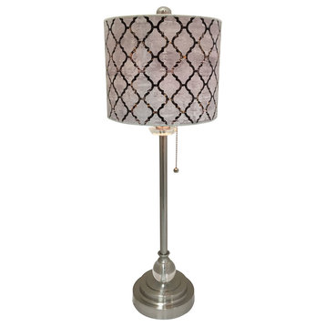 28" Crystal Lamp With Moroccan Tile Textured Shade, Brushed Nickel, Set of 2