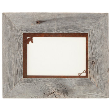 5X7 Barnwood Frame with Corner Image Rusted Metal Mat, 5x7, Horse