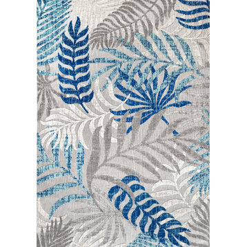 Tropics Palm Leaves Indoor/Outdoor Area Rug, Gray/Blue, 8 X 10