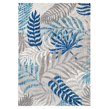 Tropics Palm Leaves Indoor/Outdoor Area Rug, Gray/Blue, 8 X 10