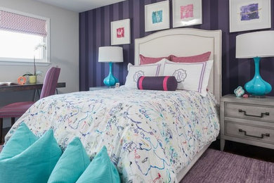 Mid-sized elegant girl medium tone wood floor and brown floor kids' room photo in Dallas with white walls