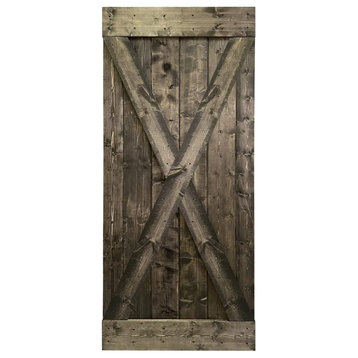 Stained Solid Pine Wood Sliding Barn Door, Espresso, 38"x84", X Series