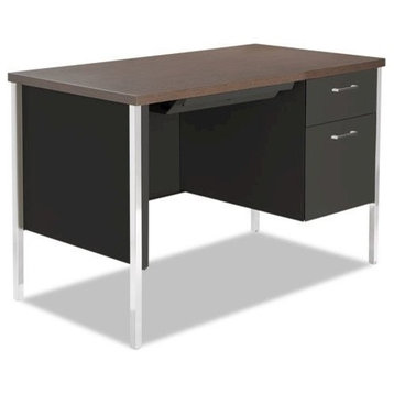 Single Pedestal Steel Desk, Metal Desk, 45-1/4Wx24Dx29-1/2H, Mocha/Black