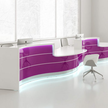 Valde Curved Reception Desk with Countertop, Dark Pink by MDD Furniture