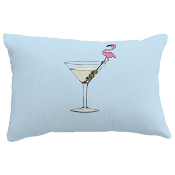 Martini Glass Flamingo Geometric Print Pillow, Pale Blue, 14"x20"