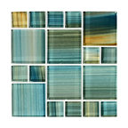 12"x12" Glass Tile Blends Watercolors Series, Aqua