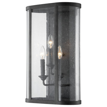 Chace 3 Light Exterior Wall Sconce Large Forged Iron Frame Seeded Glass