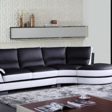 Black and White Bonded Leather Sectional Sofa