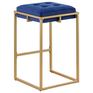 Coaster Nadia Square Velvet Counter Height Stool in Blue and Gold