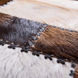 Modern Handmade Cowhide Patchwork Area Rug, Rectangle, Brown White, 5'11"x2'4" - Hall And Stair Runners