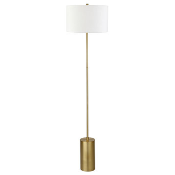 64" Brass Traditional Shaped Floor Lamp With White Frosted Glass Empire Shade