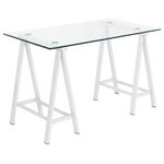 OSP Home Furnishings - Middleton Desk With Clear Glass Top and White Base - Start a style trend with our Middleton Writing Desk. The visually exciting, chrome architectural frame, pairs beautifully with the heavy 8mm beveled glass top and chrome standoff detailing that floats the glass top above the frame creating an eclectic aesthetic that will elevate any decor. Arrange the ideal spot to check emails or write a quick note to a friend. Create a home office with high style or make use of that corner of the family room that needs a sophisticated uplift. Easy, quick assembly for instant gratification and hassle-free enjoyment.