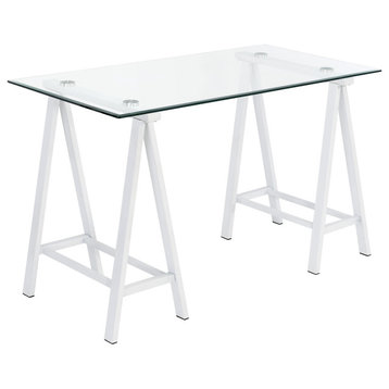 Middleton Desk With Clear Glass Top and White Base