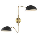 Visual Comfort Studio Collection - Jane Double Task Sconce, Midnight Black - Jane two light swing arm lamp in midnight black offers shadow-free lighting in your powder room, spa, or master bath room. The retro-inspired Jane collection features a luxe two-tone finish of Burnished Brass with Midnight Black or Matte White accents. Adjustable shades on Jane chandeliers enable illumination that perfectly suits your space. Elongated arms and soft curves add dimension and drama to each fixture.