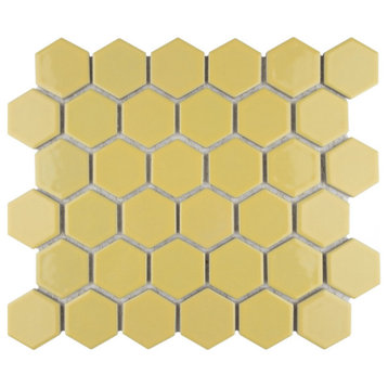 Hudson Due 2" Hex Vintage Yellow Porcelain Floor and Wall Tile