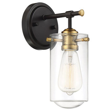 Clayton 1-Light Wall Sconce, English Bronze and Warm Brass