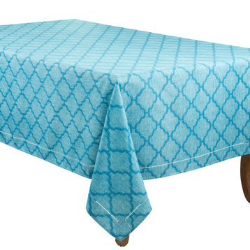 Tablecloth With Laser-Cut Hemstitch Design,Turquoise, 65"x104"