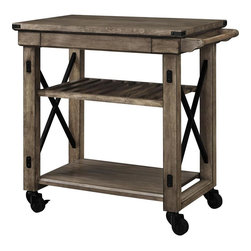 Wildwood Rustic Gray Serving Cart With Slatted Shelf - Bar Carts
