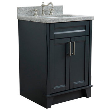 25" Single Sink Vanity, Dark Gray Finish With Gray Granite And Rectangle Sink
