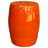 Oriental Double Coin Pattern Solid Orange Porcelain Round Stool Hcs7560