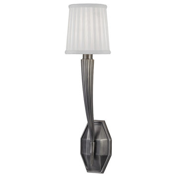 Erie, 1 Light, Wall Sconce, Historic Nickel Finish, White Faux Silk Shade