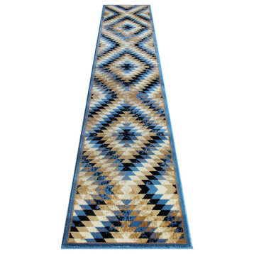 Clifton Collection Runner 2' x 11' Southwestern Area Rug, Blue