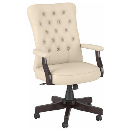 Bush Salinas Adjustable Height Faux Leather Office Chair in Antique White