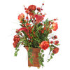 Rust Red Peonies, Calla Lillies, Ivy and Grass in A Large Square Tole Planter