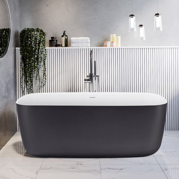 59 In Acrylic Contemporary Soaking Tub, Freestanding Bathtub, Gray