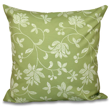 Traditional Floral, Floral Outdoor Pillow, Green, 18"x18"