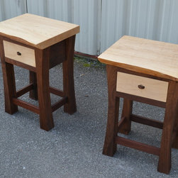 Live Edge Maple King Sized Bed with Walnut Posts and Matching Nightstands - Bedroom Furniture Sets